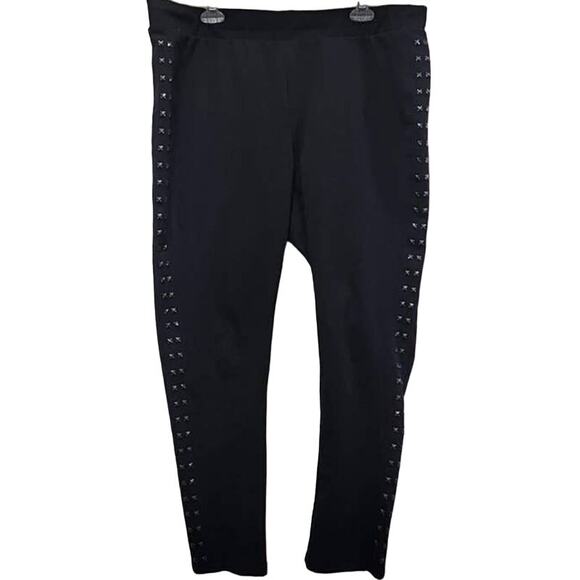 Lane Bryant Women's Black Gold Studded Down Sides Pull-on Hi-Rise Stretch Pants - Picture 3 of 6